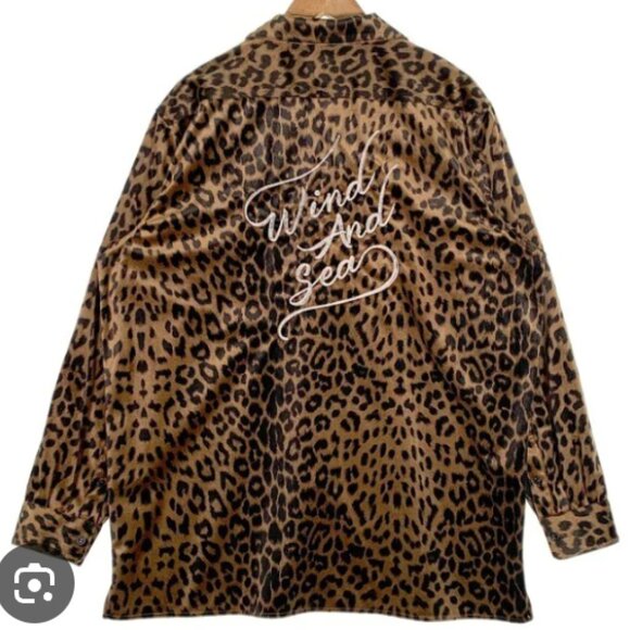 WIND AND SEA Brushed Leopard Open Collar Shirt Brown Men's Large - Picture 1 of 8